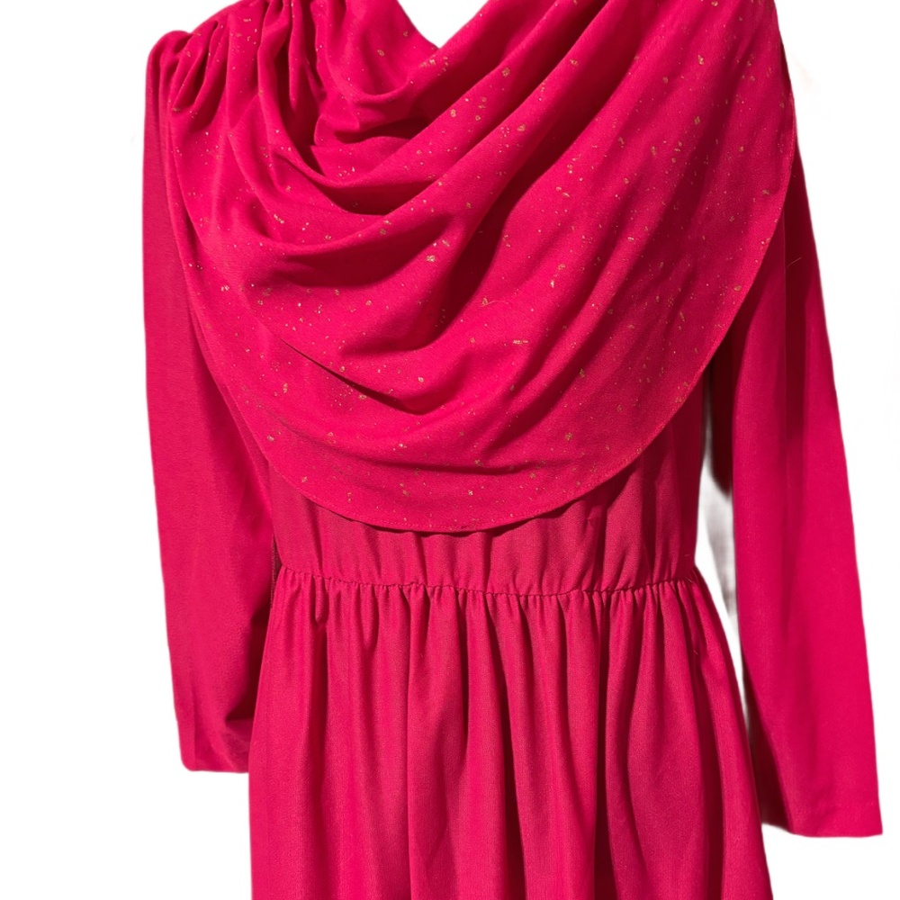 1970s Vintage JC Penny Hot Pink Glitter Dress, Size 12